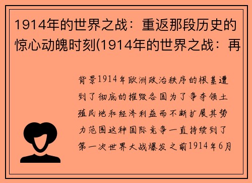 1914年的世界之战：重返那段历史的惊心动魄时刻(1914年的世界之战：再度体验历史的惊险时刻)